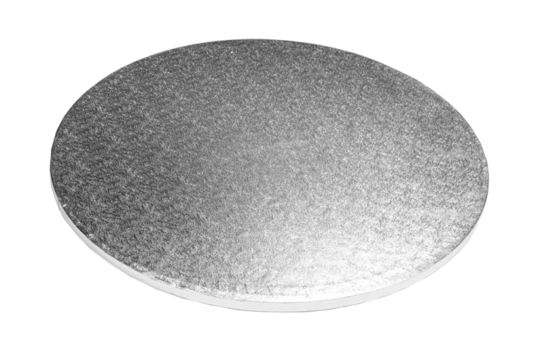 a round silver plate on a white background