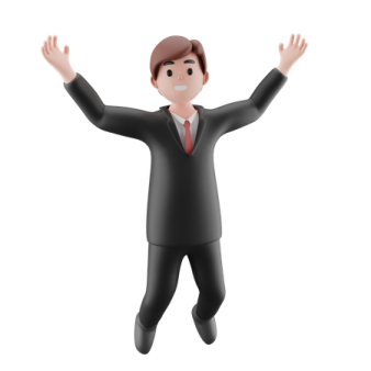 a man in a suit and tie with his hands up