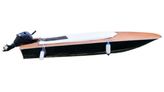 a black and brown boat on a white background