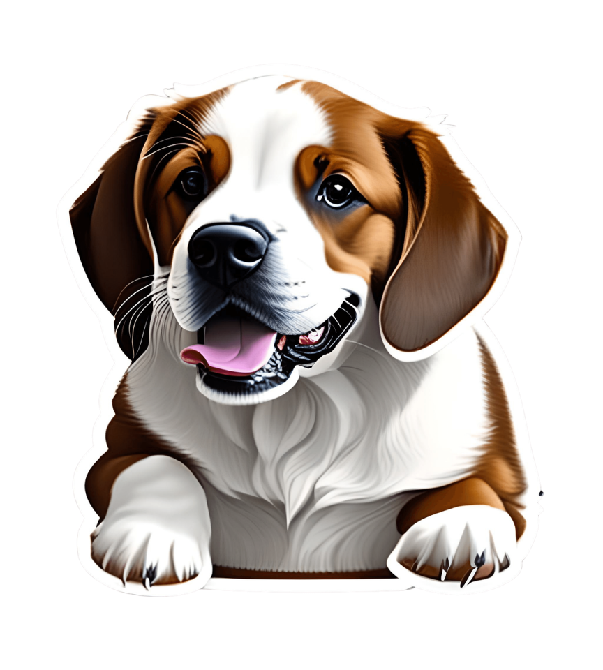 a brown and white dog with its tongue sticking out