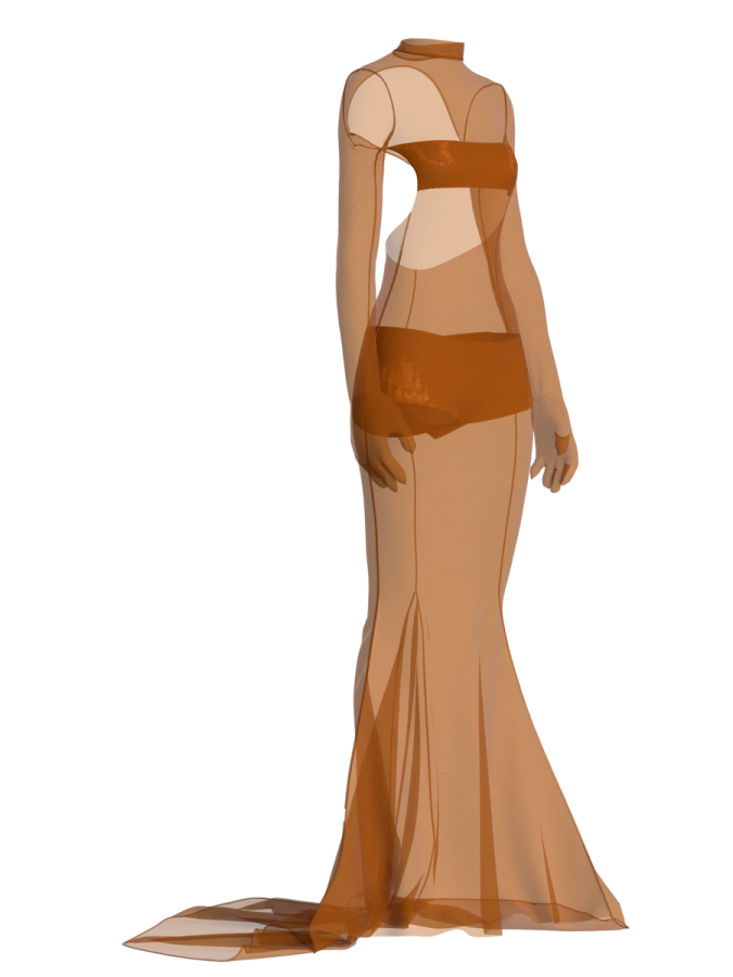 a woman in a brown dress