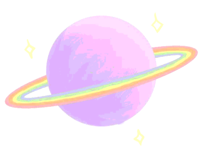 a pink planet with a rainbow ring around it