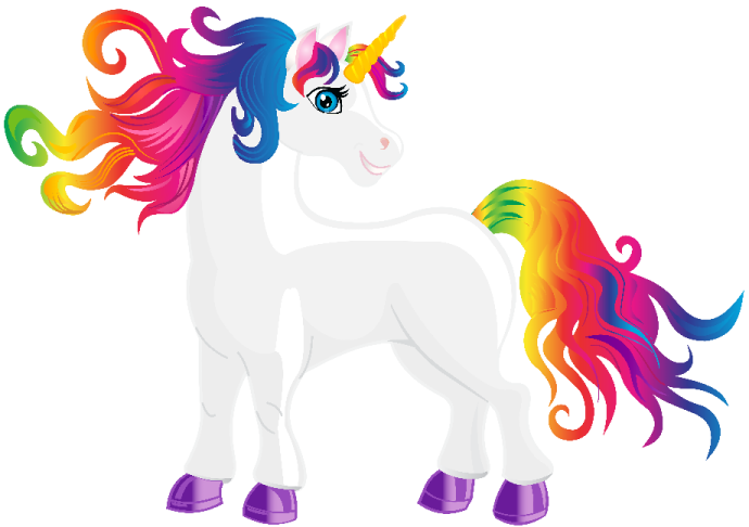 a rainbow colored unicorn with long manes