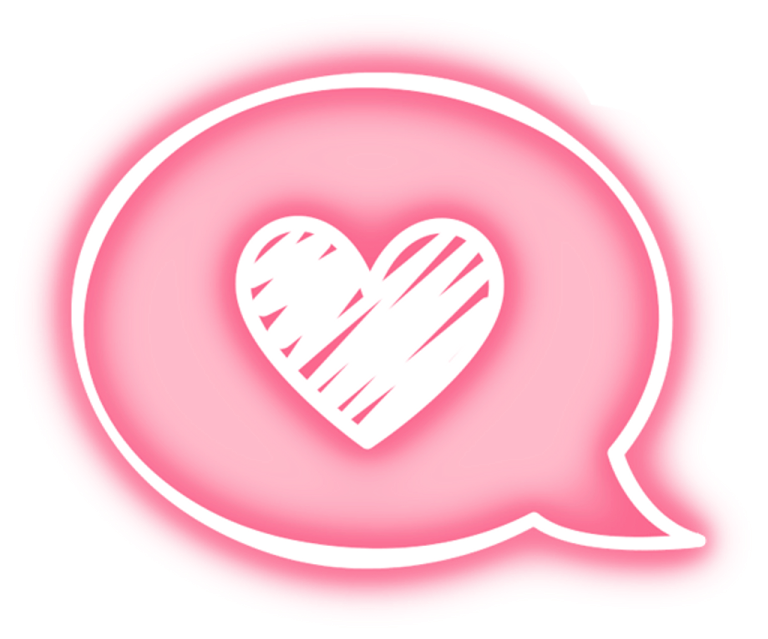 a pink heart in a speech bubble