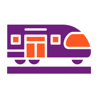 a purple and orange train logo