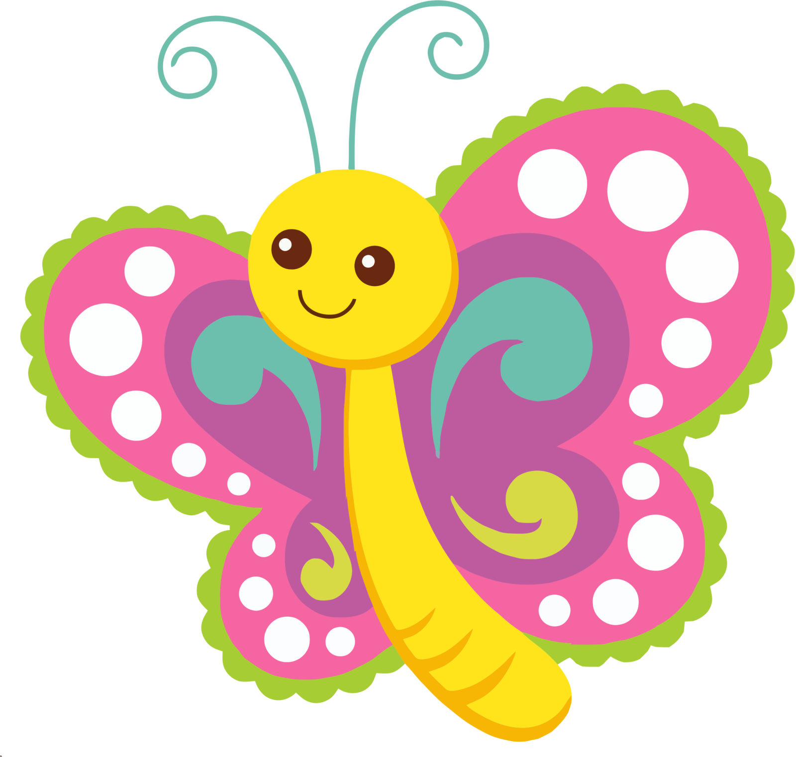 a cartoon butterfly with polka dots on its wings