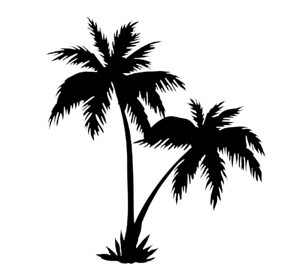 a black and white silhouette of two palm trees