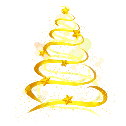 a christmas tree with gold ribbons and stars