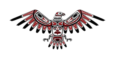a red and black eagle on a white background
