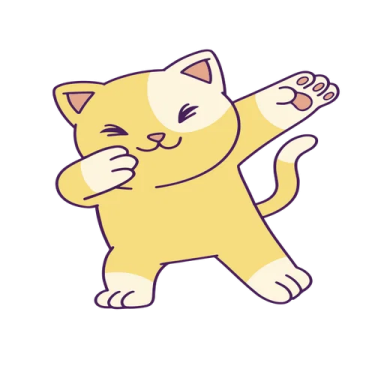 a cartoon cat with its paw raised up