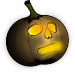 a cartoon pumpkin with an angry expression