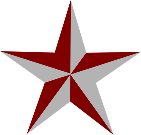 a red and gray star on a white background