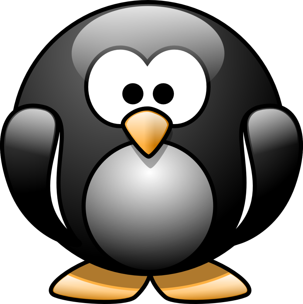 a black and white penguin with yellow feet