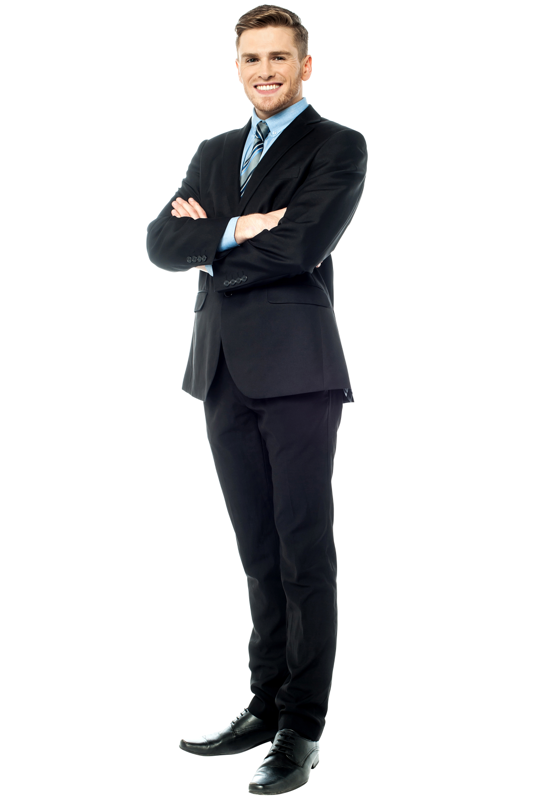 a man in a suit standing with his arms crossed