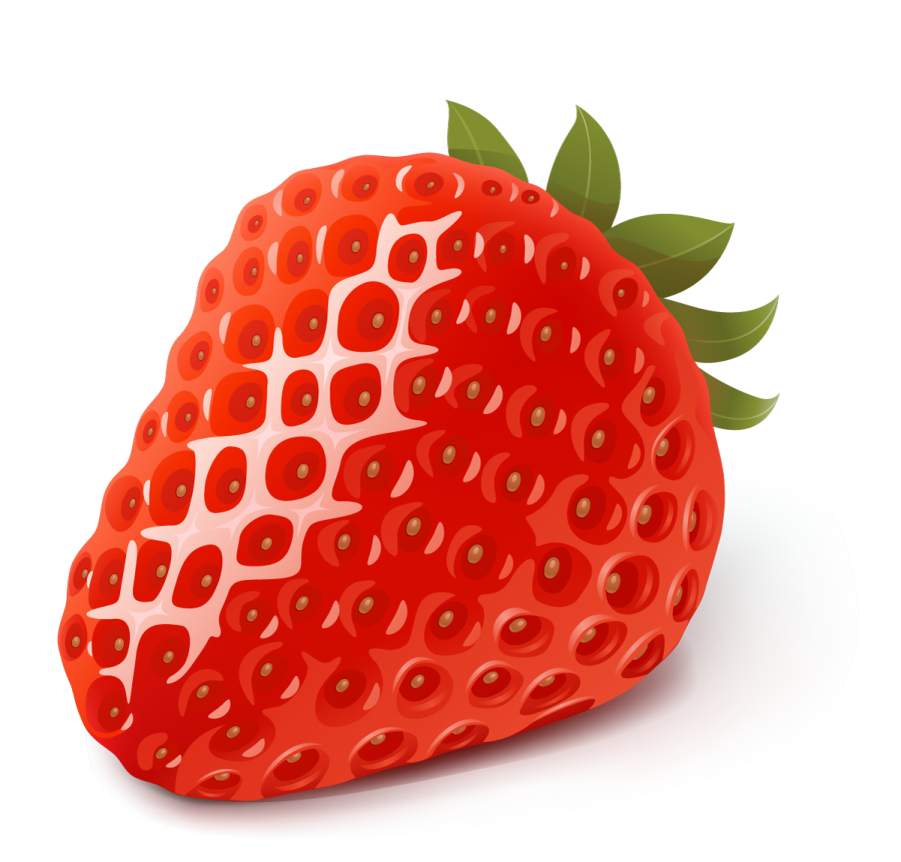 a red strawberry with green leaves on it