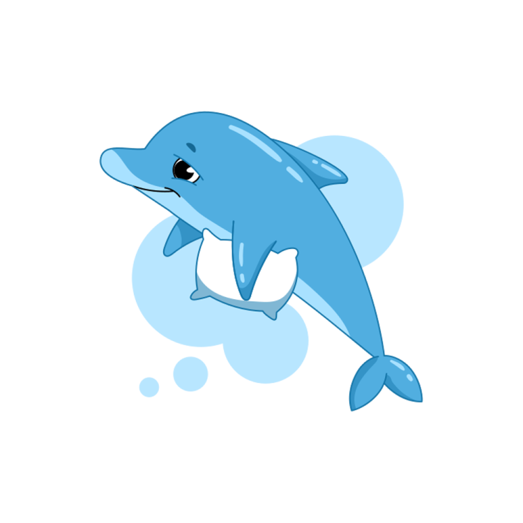 a cartoon dolphin swimming in the ocean