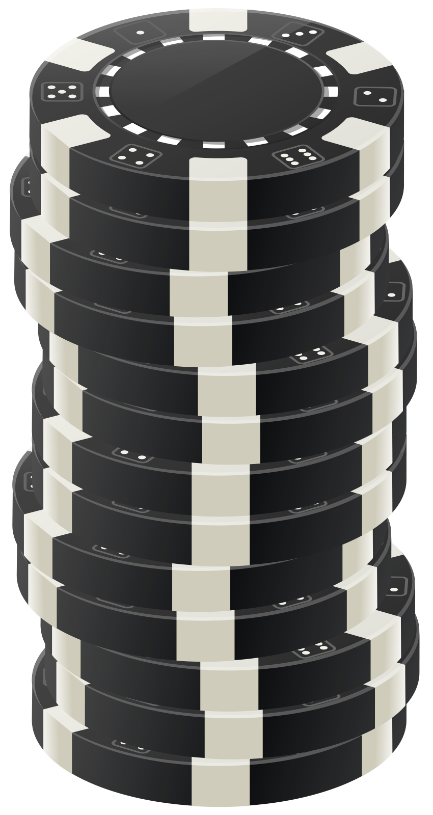 a stack of black and white poker chips