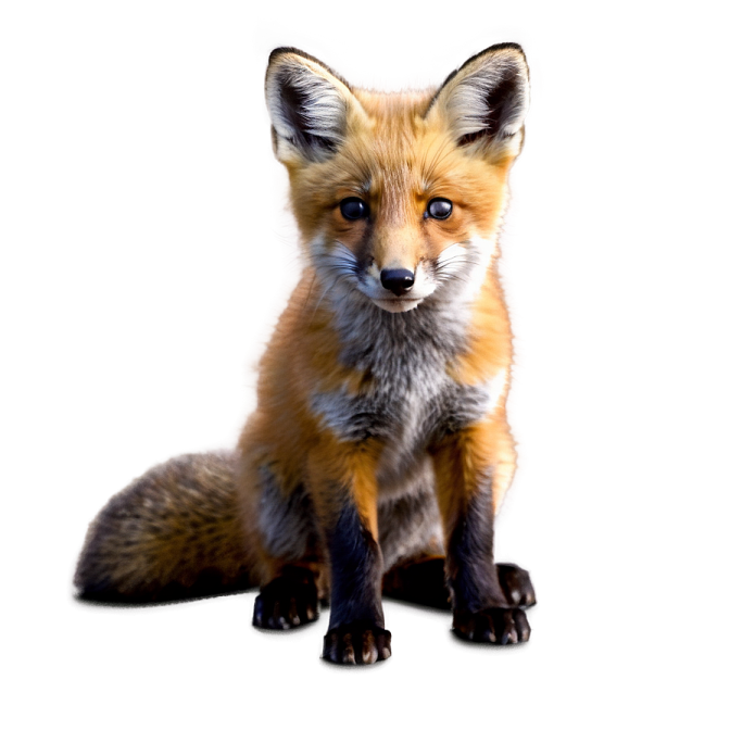 a baby fox sitting on the ground