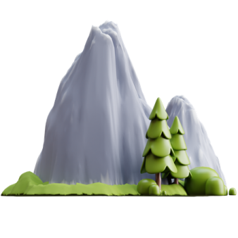 a small green tree sitting in front of a mountain