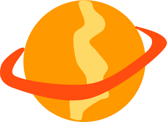 an orange planet with a red ribbon around it