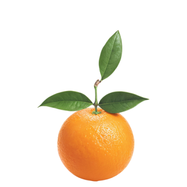an orange with a leaf on top of it