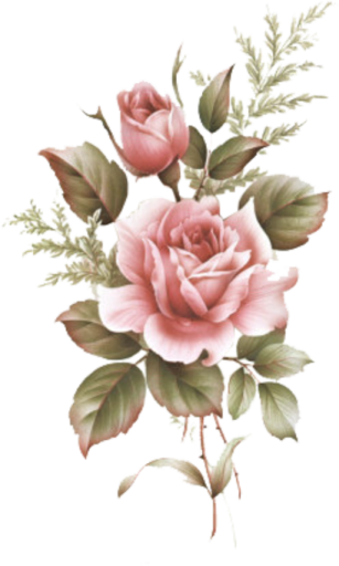 a pink rose with green leaves on it
