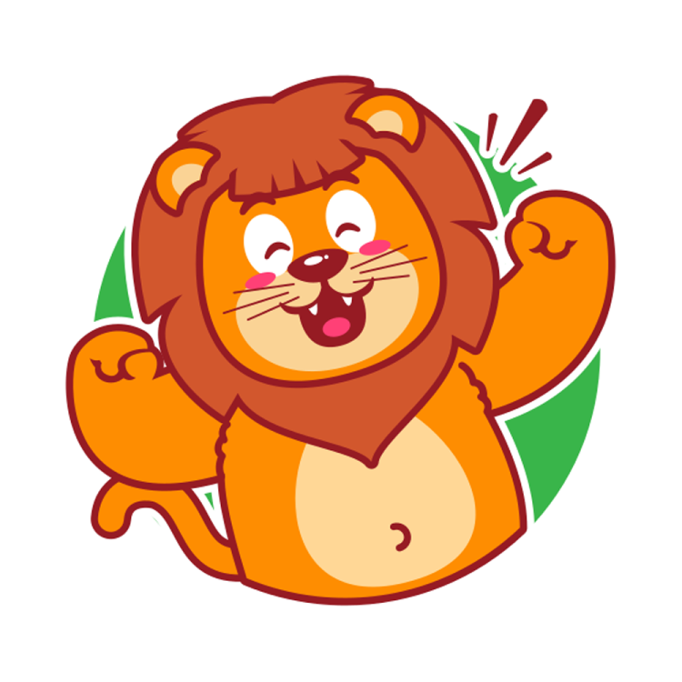 a cartoon lion with his arms up