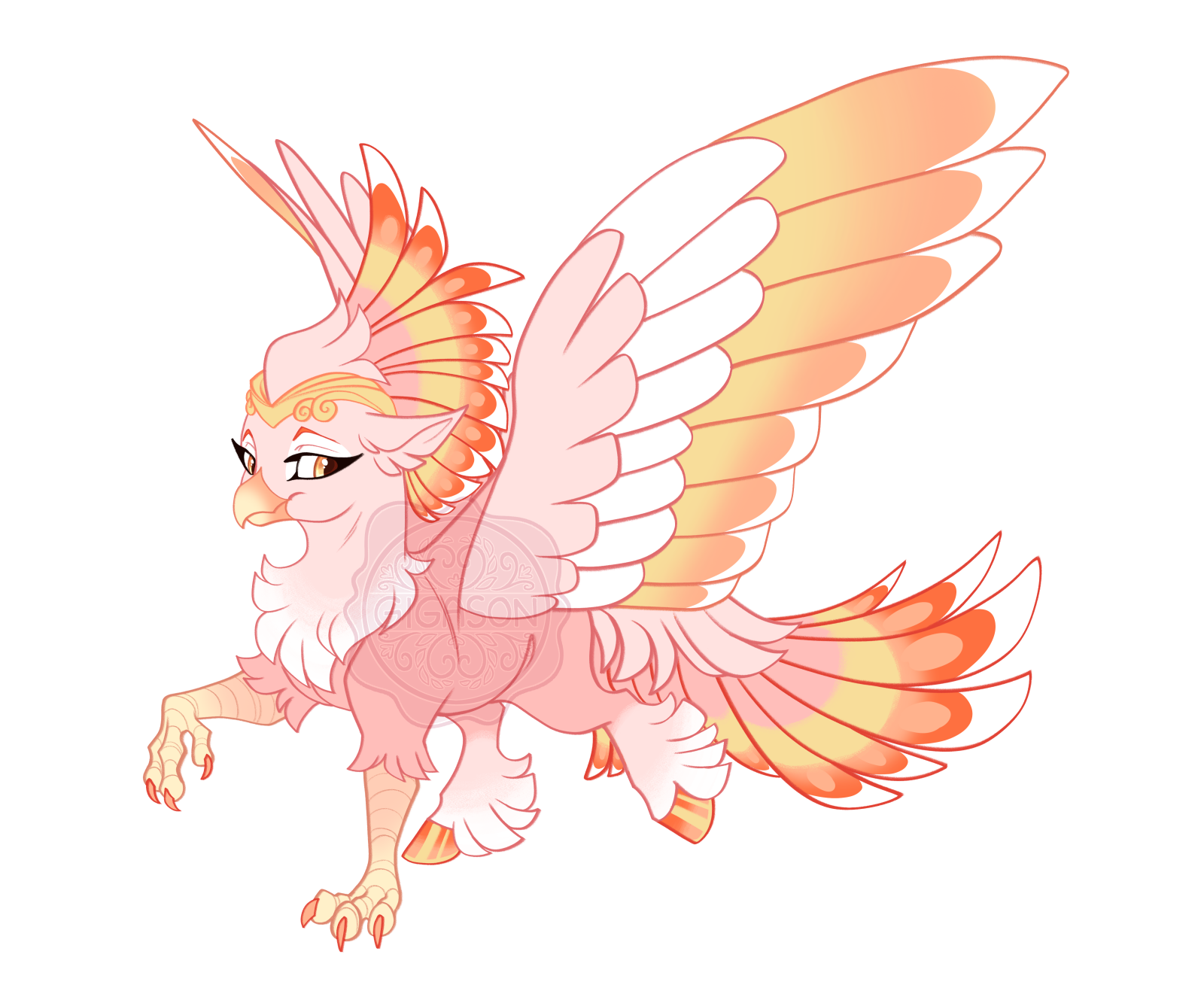 a drawing of a pink and yellow bird