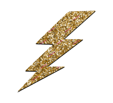 a gold glitter lightning bolt on white background