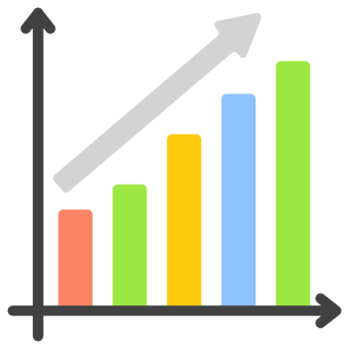 a bar chart with an arrow pointing upward