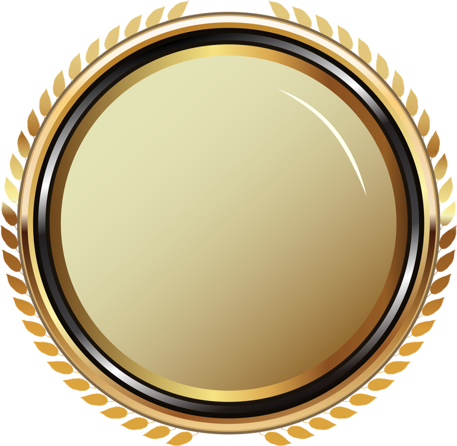 a gold medal with laurels