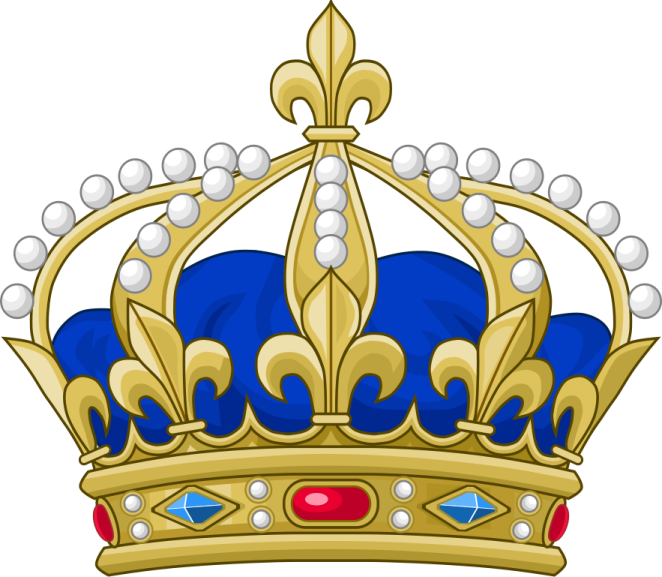 a gold crown with blue and red accents