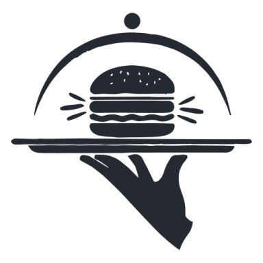 a hand holding a tray with a hamburger on it