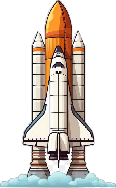 a cartoon rocket is flying in the sky