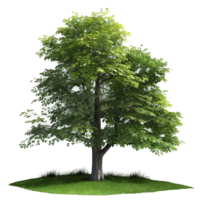 a tree with green leaves on the ground