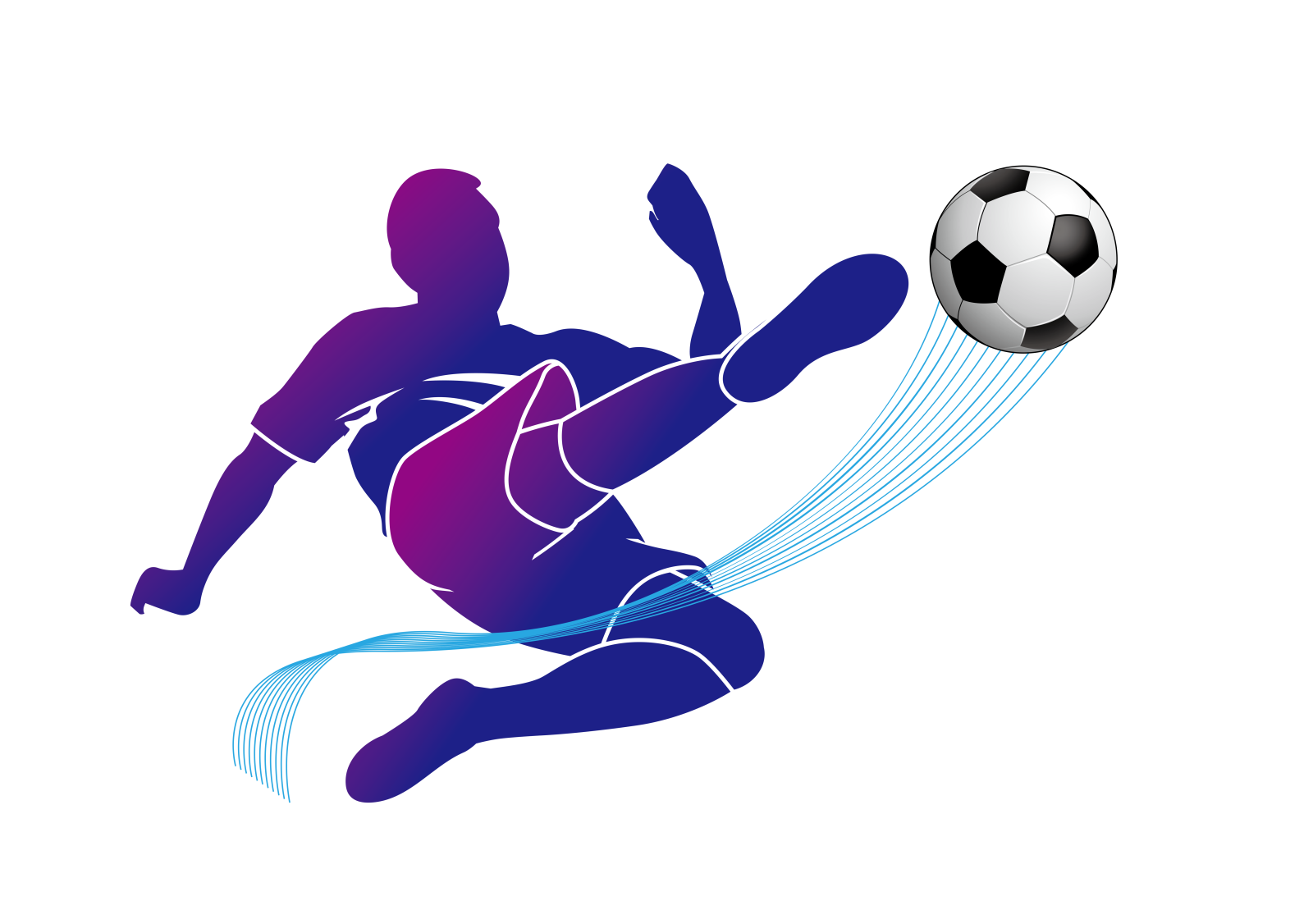 a silhouette of a soccer player kicking the ball