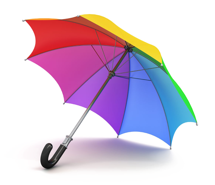a multi colored umbrella on a white background