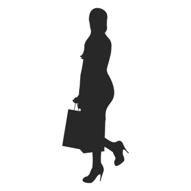 a silhouette of a woman carrying a shopping bag