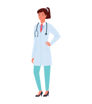 a female doctor standing with her hands on her hips