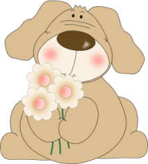 a dog with a flower in its mouth