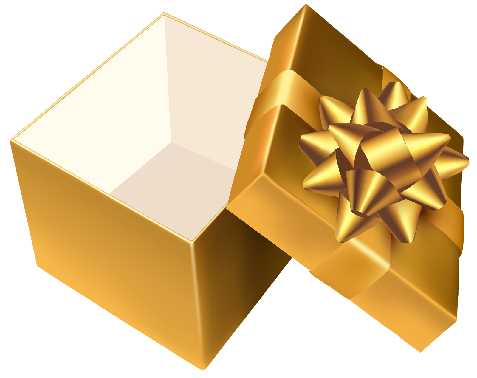 a gold gift box with a bow
