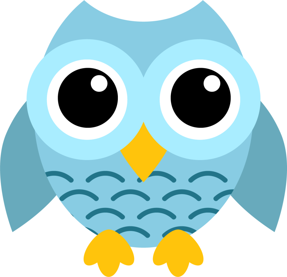 a blue and yellow owl with big eyes