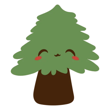 a cartoon christmas tree with red eyes