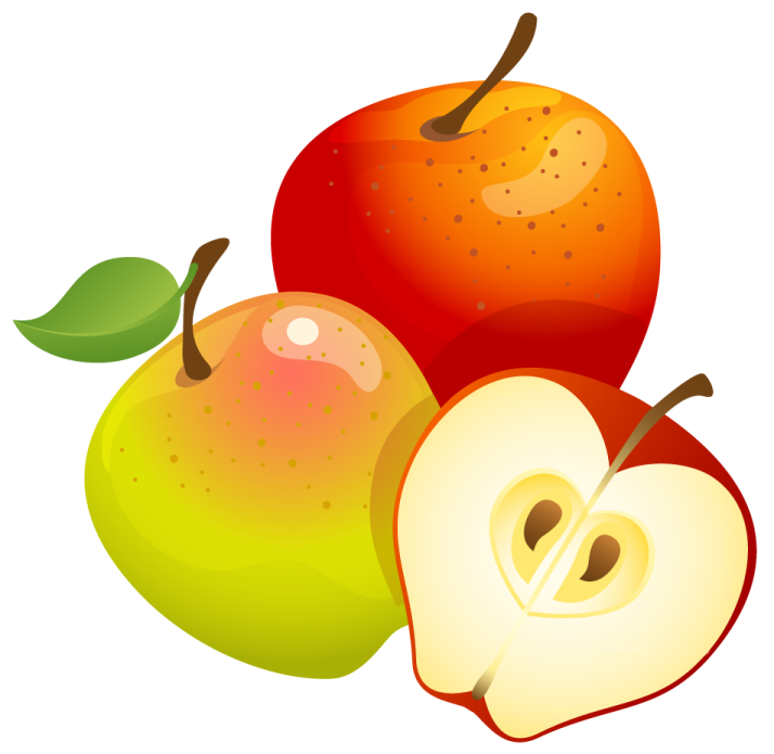 three apples and one apple cut in half