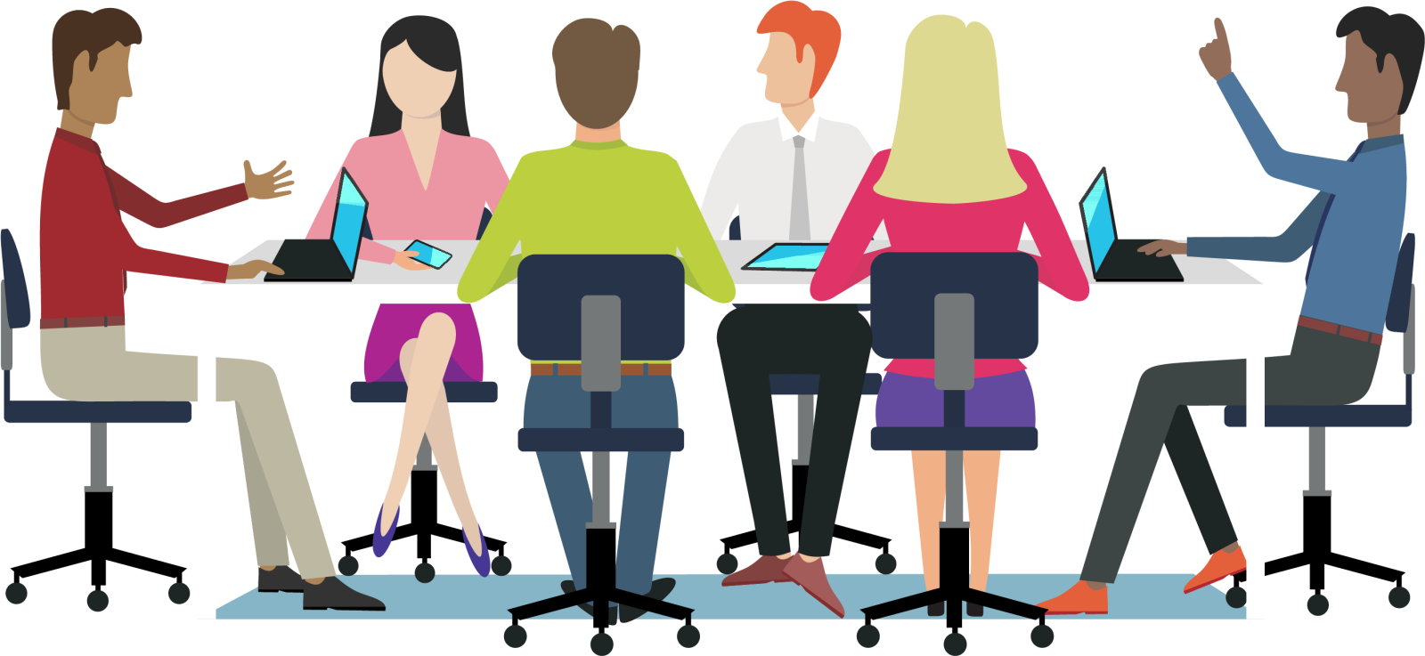 a group of people sitting at a table with laptops