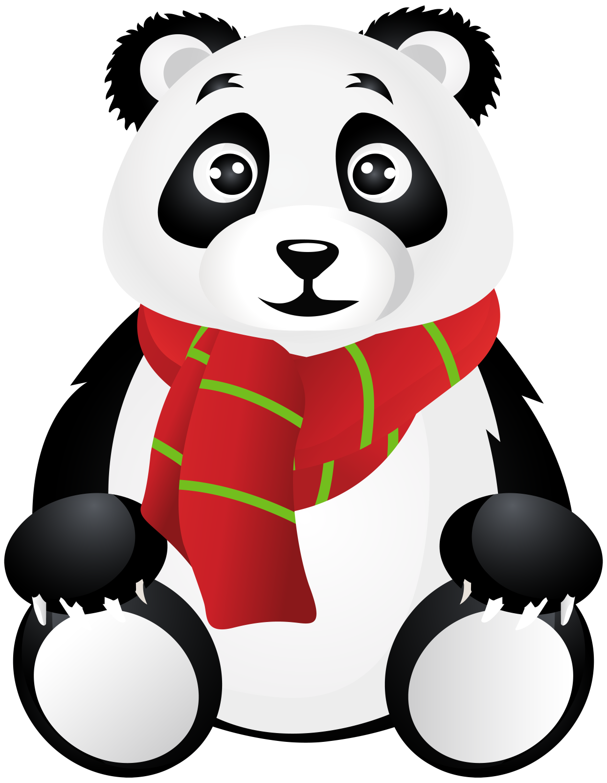 a panda bear wearing a red scarf