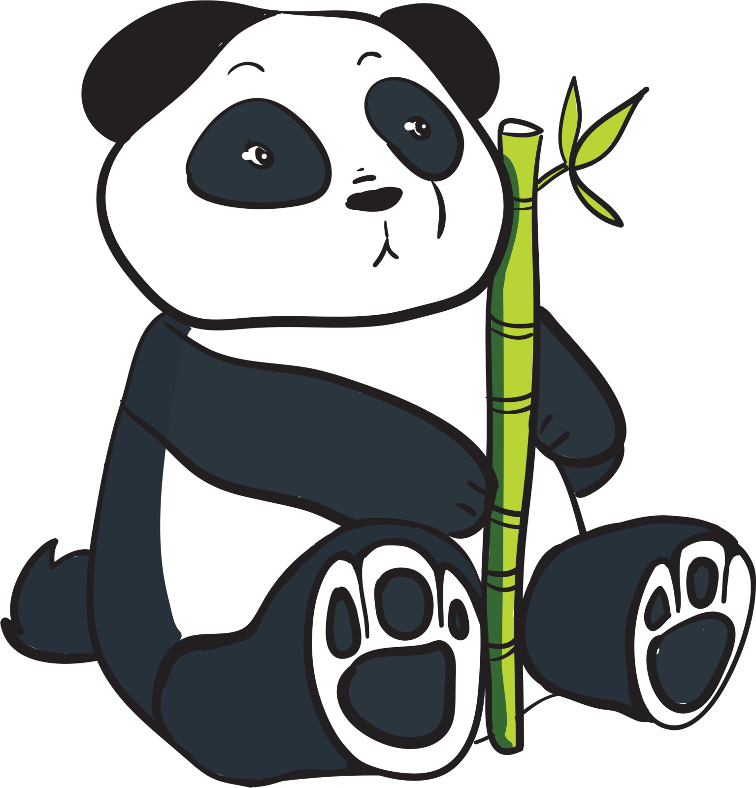 a panda bear holding a bamboo sticker