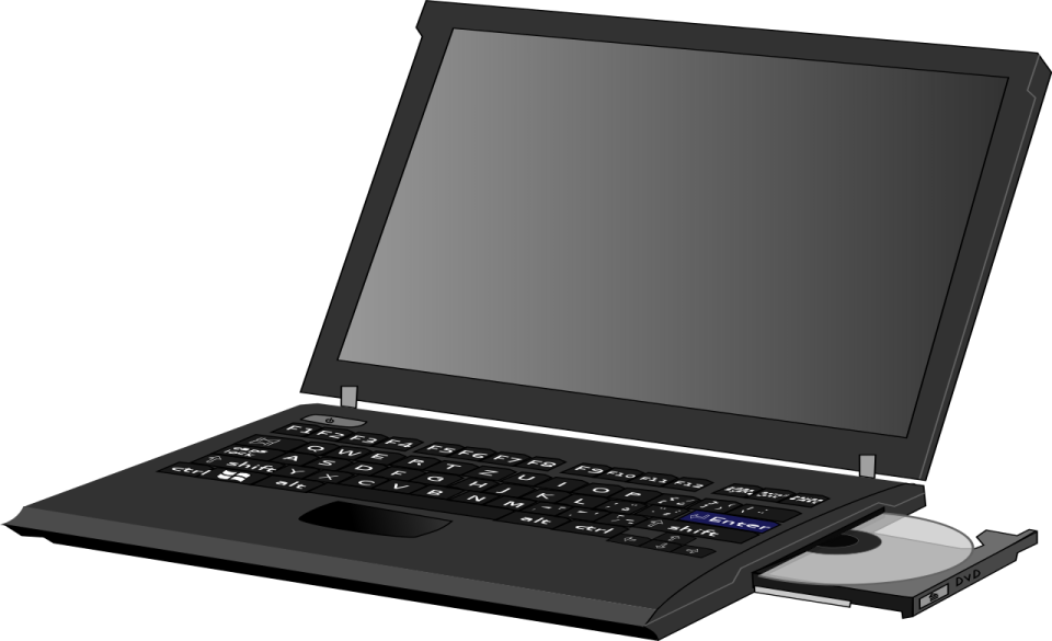 an open laptop computer with a black keyboard