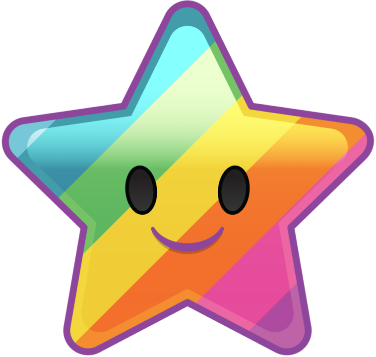 a colorful star with a smiling face