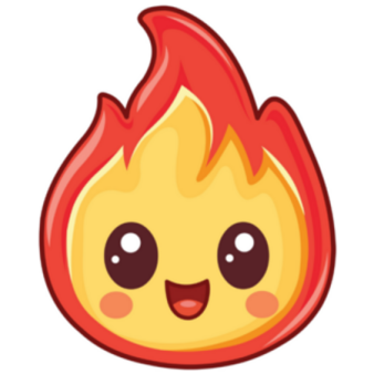 a cartoon fire with a smiling face